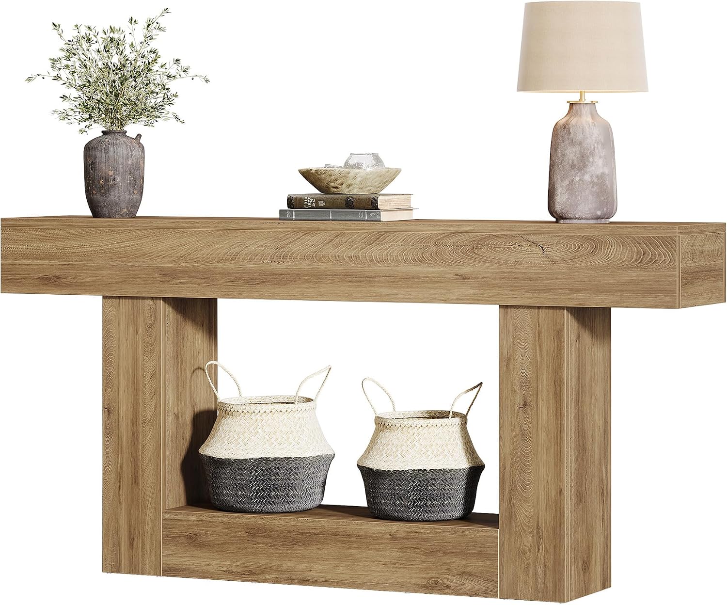 Tribesigns 63-Inch Long Console Table, 2-Tier Entryway Table Sofa Table with Storage, Farmhouse Wood Behind Couch Table for Living Room, Hallway, Light Brown
