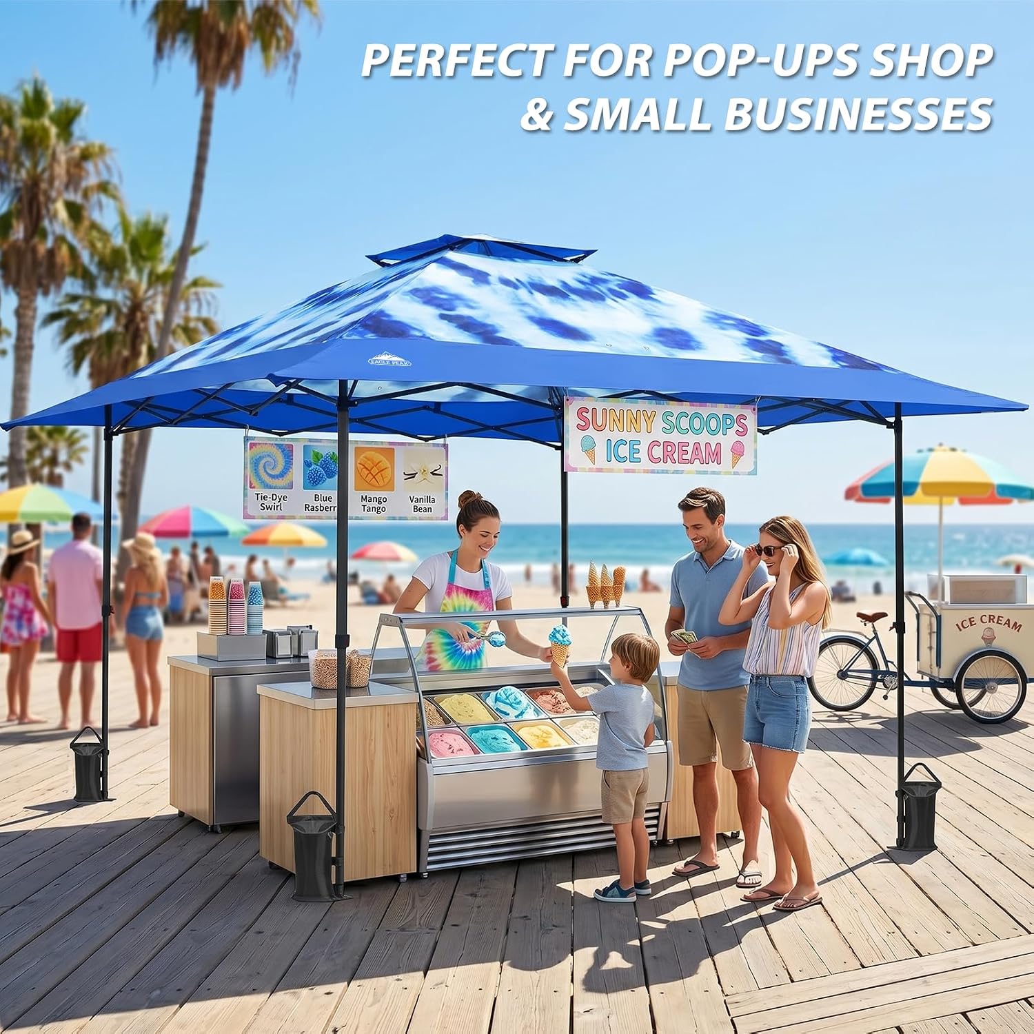 EAGLE PEAK 13x13 Straight Leg Pop Up Canopy Tent Instant Outdoor Canopy Easy Single Person Set up Folding Shelter w/Auto Extending Eaves 169 Square Feet of Shade (Tie Dye Blue)
