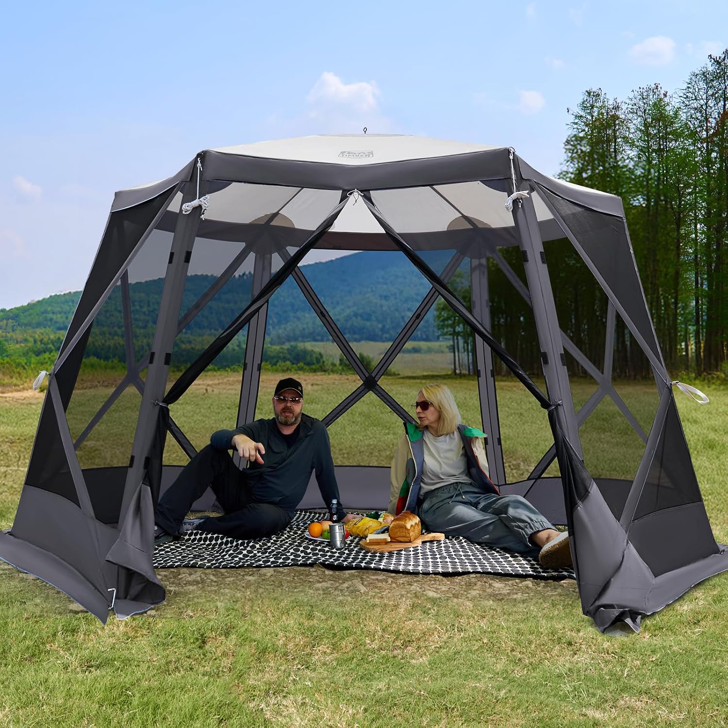 Timber Ridge Easy Pop Up Gazebo Canopy Tent for Camping, 11.5 X 9.8 Ft Portable Instant Screenhouse, Pop Up Screened in Canopy with Netting for Backyard, Patio, Outdoor, Tailgating, Picnics, Grey