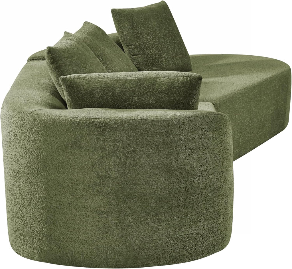 Merax 116' Curved Polyester Sectional Sofa, Modern Pearl Upholstery 3 Seat Cloud Couch with Chaise Lounge & 4 Pillows for Living Room, Green