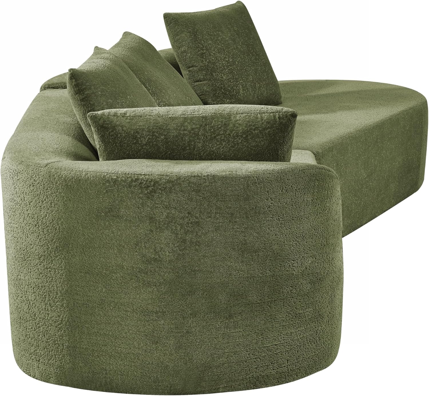 Merax 116' Curved Polyester Sectional Sofa, Modern Pearl Upholstery 3 Seat Cloud Couch with Chaise Lounge & 4 Pillows for Living Room, Green
