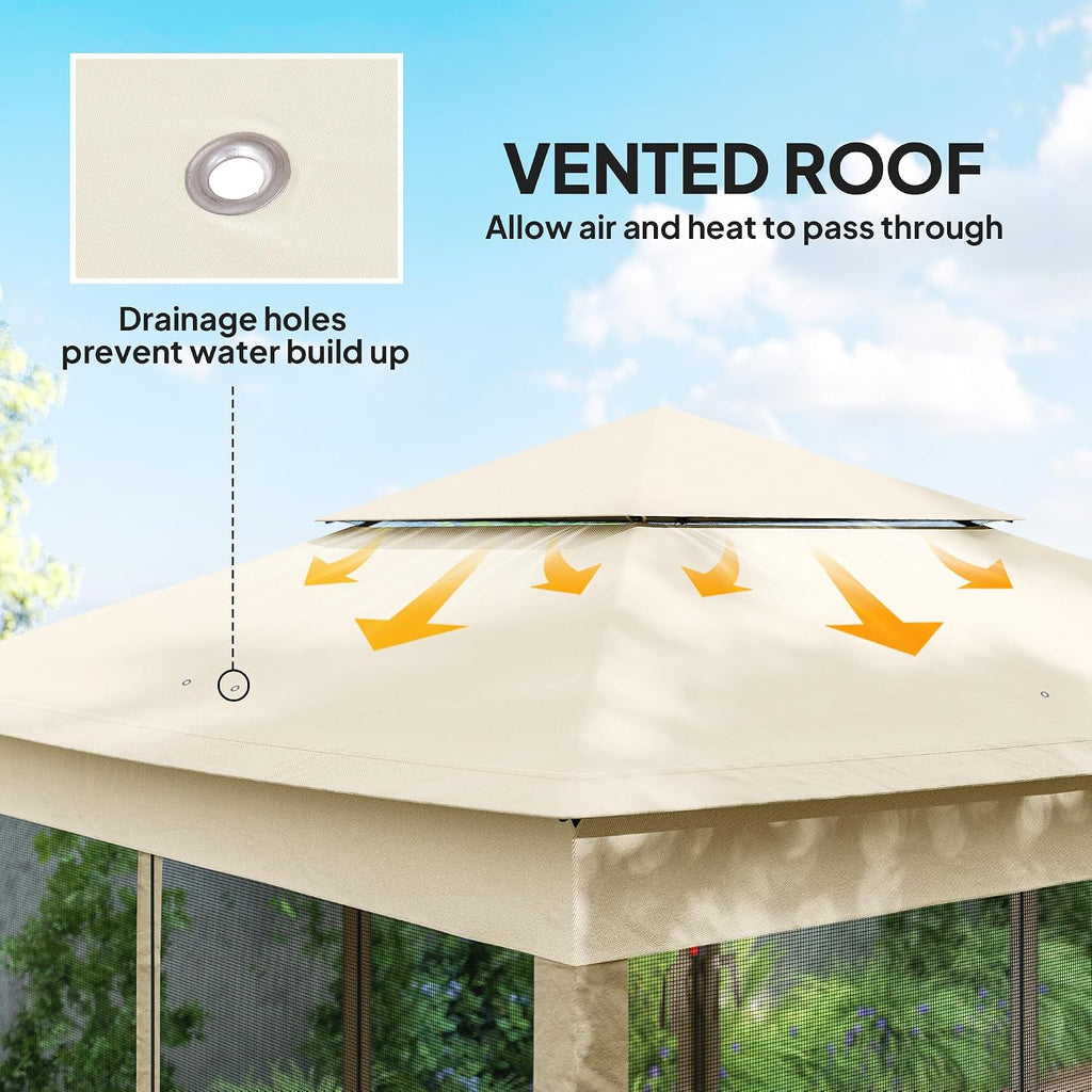 Outsunny 11' x 11' Pop Up Canopy, Outdoor Patio Gazebo Shelter with Removable Zipper Netting, Instant Event Tent w/ 114 Square Feet of Shade and Carry Bag for Backyard, Garden, Beige