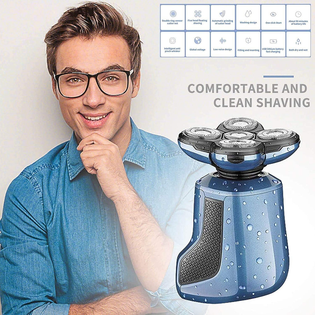 5 in 1Electric Shavers for Men Bald Head Shaver Mens Electric Razors for Shaving Rechargeable Cordless Wet/Dry Rotary Shaver with Clippers Nose Hair Trimmer Facial Cleansing Brush
