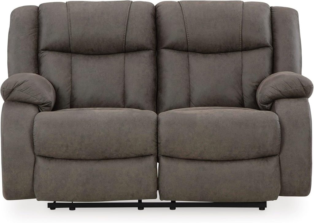 Signature Design by Ashley First Base Contemporary Faux Leather Manual Reclining Loveseat, Gray