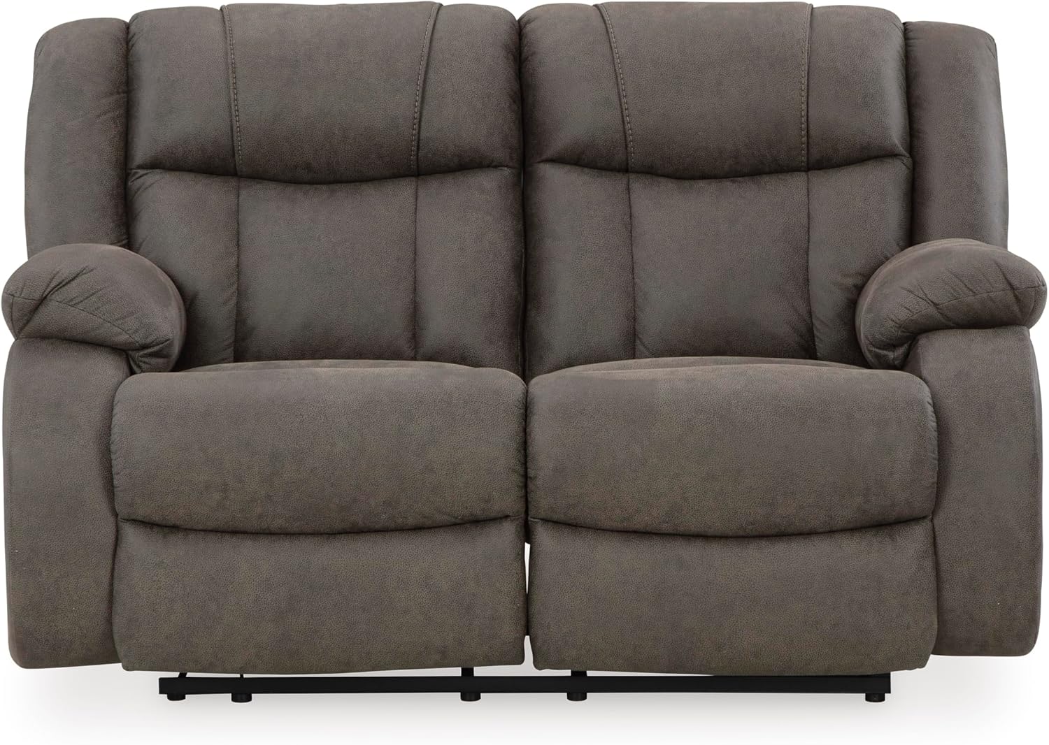 Signature Design by Ashley First Base Contemporary Faux Leather Manual Reclining Loveseat, Gray
