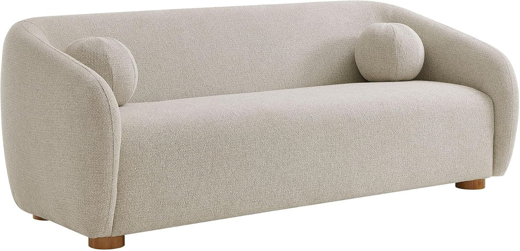 Modway Holland 85 Inch Minimalist Curved Back Sofa in Dove Gray – Chenille Fabric Sofa with Ball Throw Pillows and Wood Feet – Modern 3-Seater Couch for Living Room