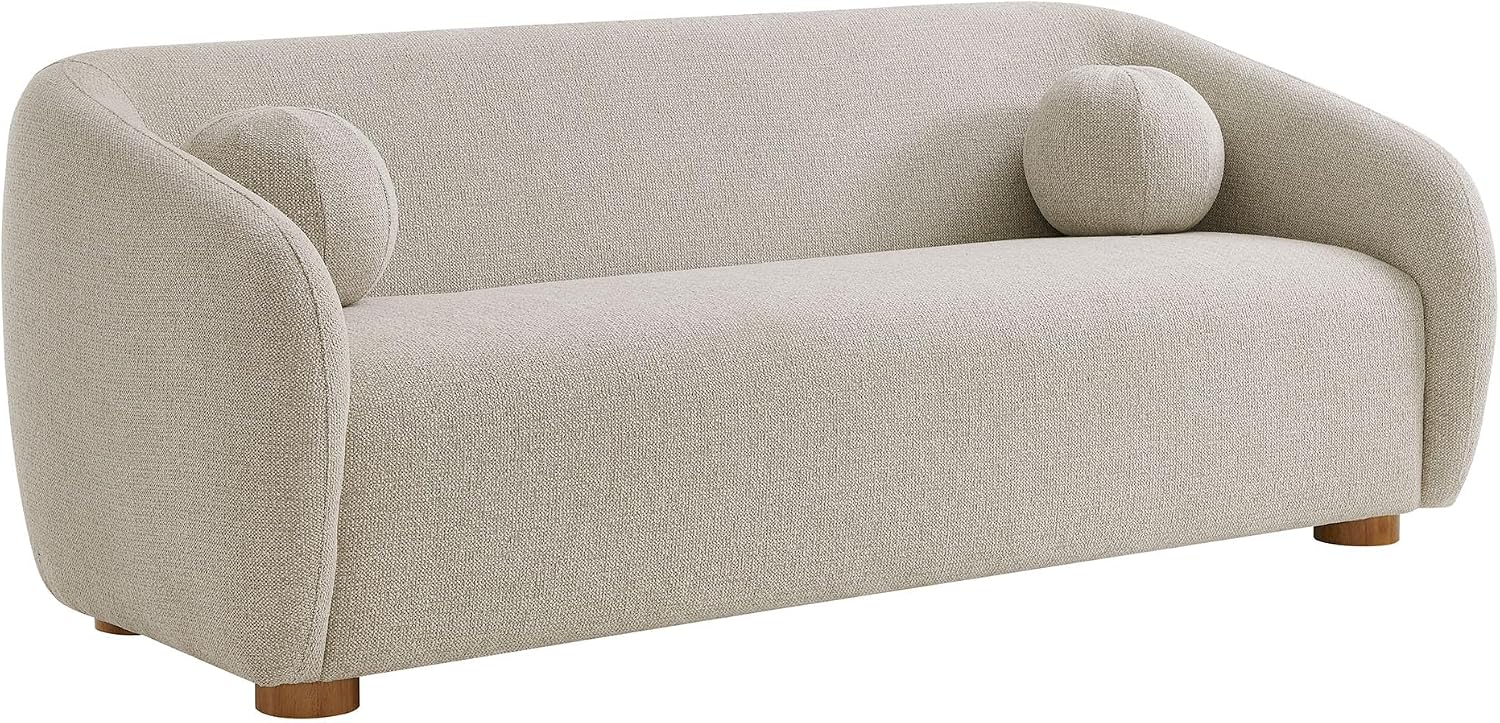 Modway Holland 85 Inch Minimalist Curved Back Sofa in Dove Gray – Chenille Fabric Sofa with Ball Throw Pillows and Wood Feet – Modern 3-Seater Couch for Living Room