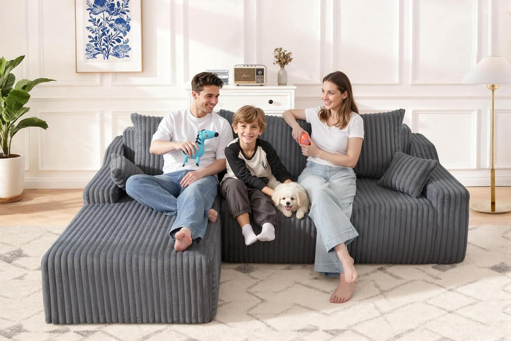 HABUTWAY 94'' Cloud Sectional Couch, Boneless Sofa with Deep Seat, Modular Comfy L-Shape Couch with Chaise for Living Room Bedroom, No Assembly Required(Grey,Left Facing Chaise)
