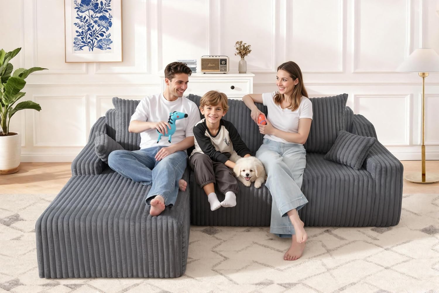 HABUTWAY 94'' Cloud Sectional Couch, Boneless Sofa with Deep Seat, Modular Comfy L-Shape Couch with Chaise for Living Room Bedroom, No Assembly Required(Grey,Left Facing Chaise)