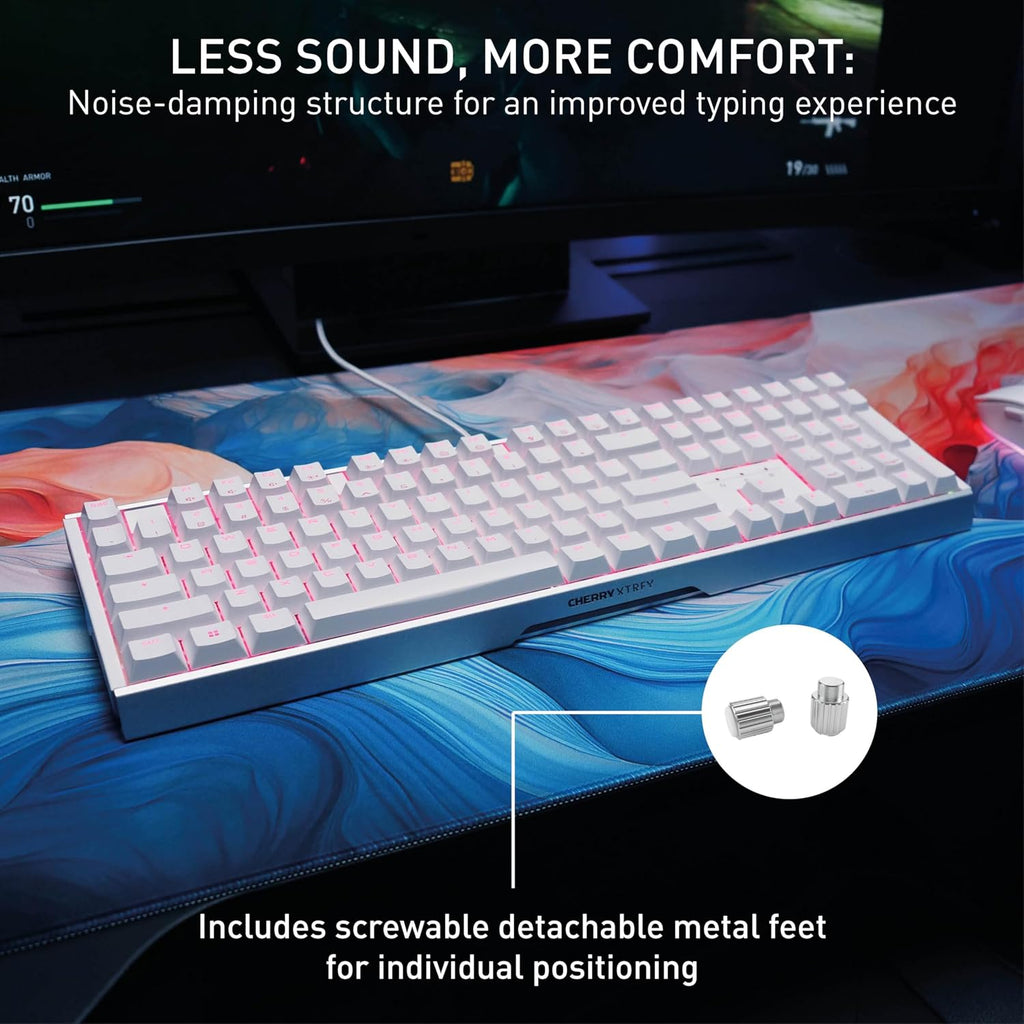 MX 3.1, Wired Mechanical Gaming Keyboard, Durable Aluminum Housing, RGB Lighting, Integrated Damping Mechanisms, USB-A, MX2A Silent RED Switches, White