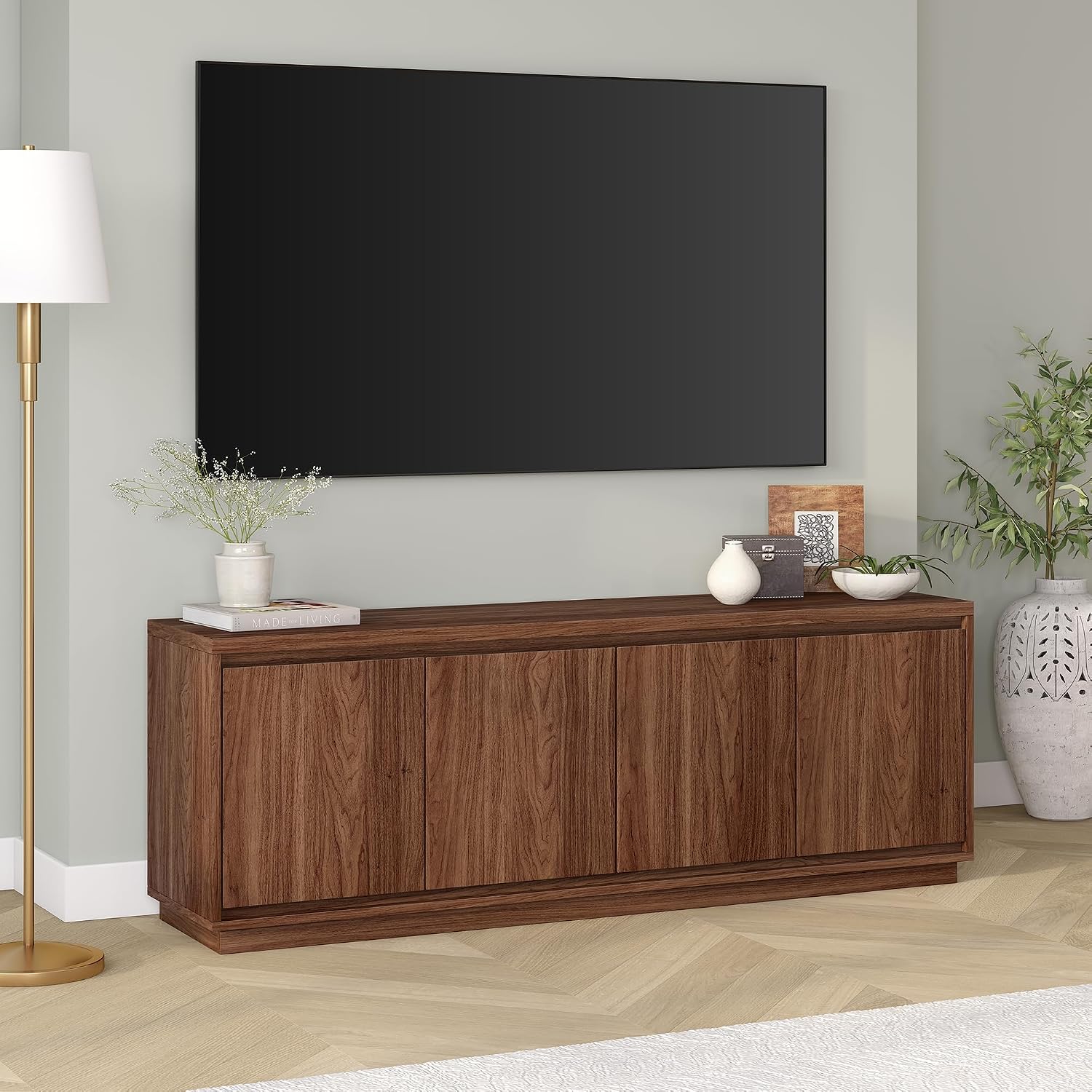 Henn&Hart Presque TV Stand, 68' Wide, Walnut