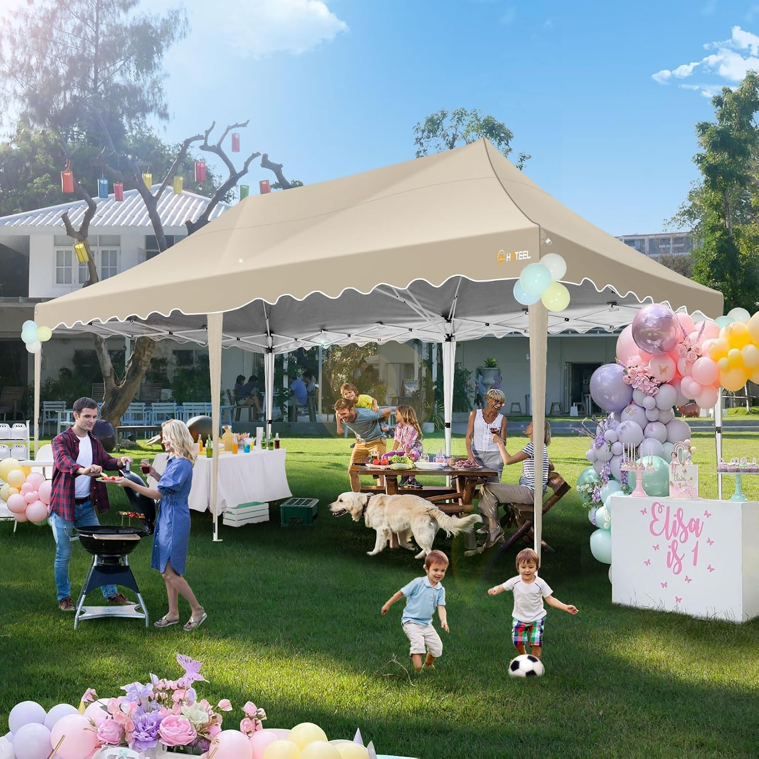 HOTEEL 10×20 Pop Up Canopy, Canopy Tent UV 50+ and Waterproof, Thickened Frame, Large Space Easy Pop Up Canopy, Outdoor Canopy for Weddings, Beaches, Parties, Patio (Khaki)