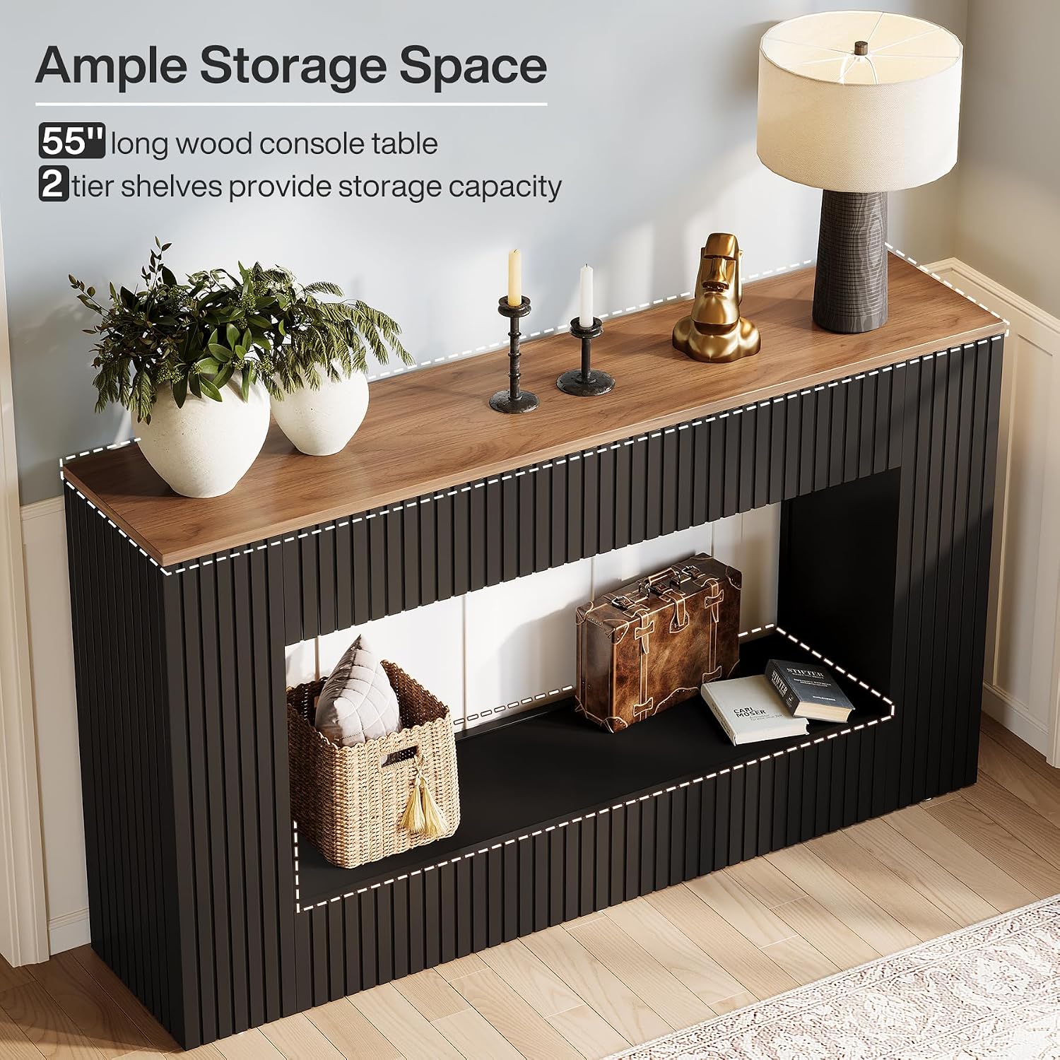 Tribesigns Modern Console Table, 55-Inch Wood Entryway Table with Storage, Narrow Long Sofa Table Behind Couch Table for Living Room, Foyer, Hallway, Black