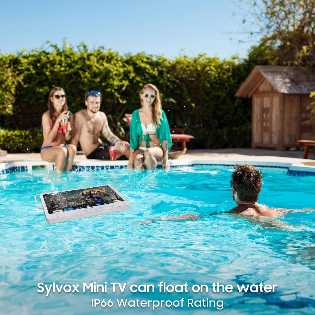SYLVOX 15.6'' Portable Smart TV 12 Volt Television, 10000mAH Battery Powered IP66 Waterproof Dual Speakers Wireless WiFi 300nits Small Outdoor TVs, for RV Camping Pool Bathroom Kitchen Bedroom