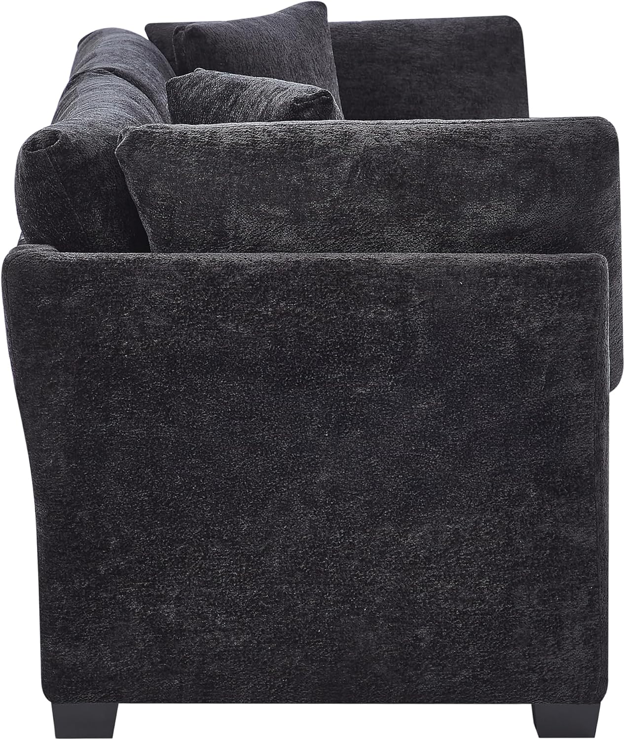 Christopher Knight Home Masie Chenille Upholstered 3 Seater Sofa Couch, Wooden Home Sofa Living Room, Comfy Cloud Couch for Bedroom, Home Office, Black