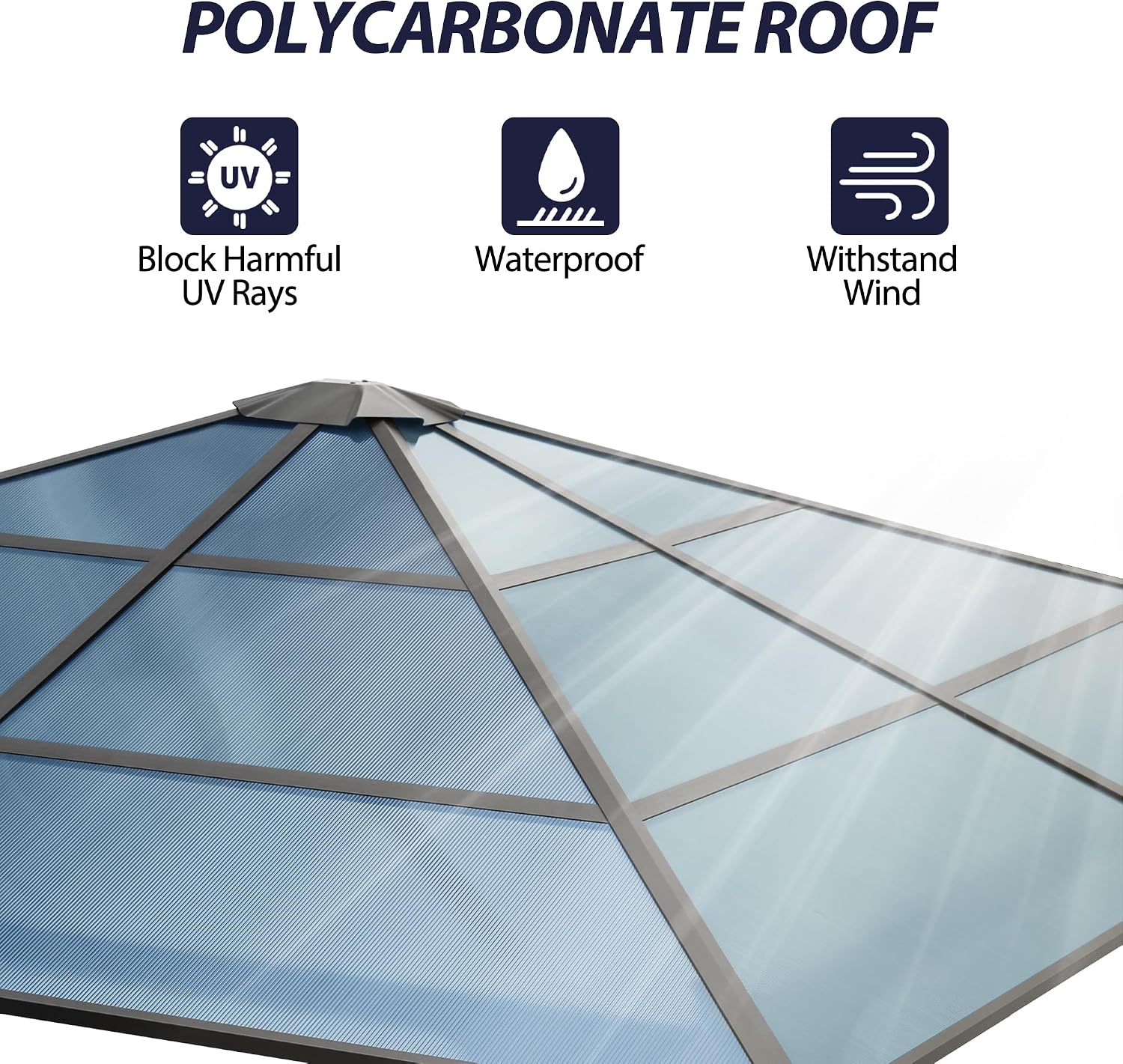 10'x10' Hardtop Gazebo, Outdoor Polycarbonate Roof Gazebo Metal Frame Permanent Pavilion with Netting & Curtains for Garden, Patio, Lawns(Grey)