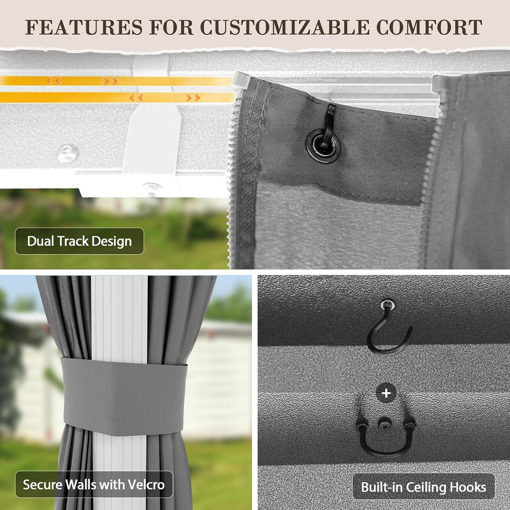 EAGLE PEAK 12x14 Hardtop Gazebo, Galvanized Steel Double Roof with Aluminum Frame, Outdoor Pavilion with Netting and Curtains for Patio, Deck, Lawn and Garden, White/Gray