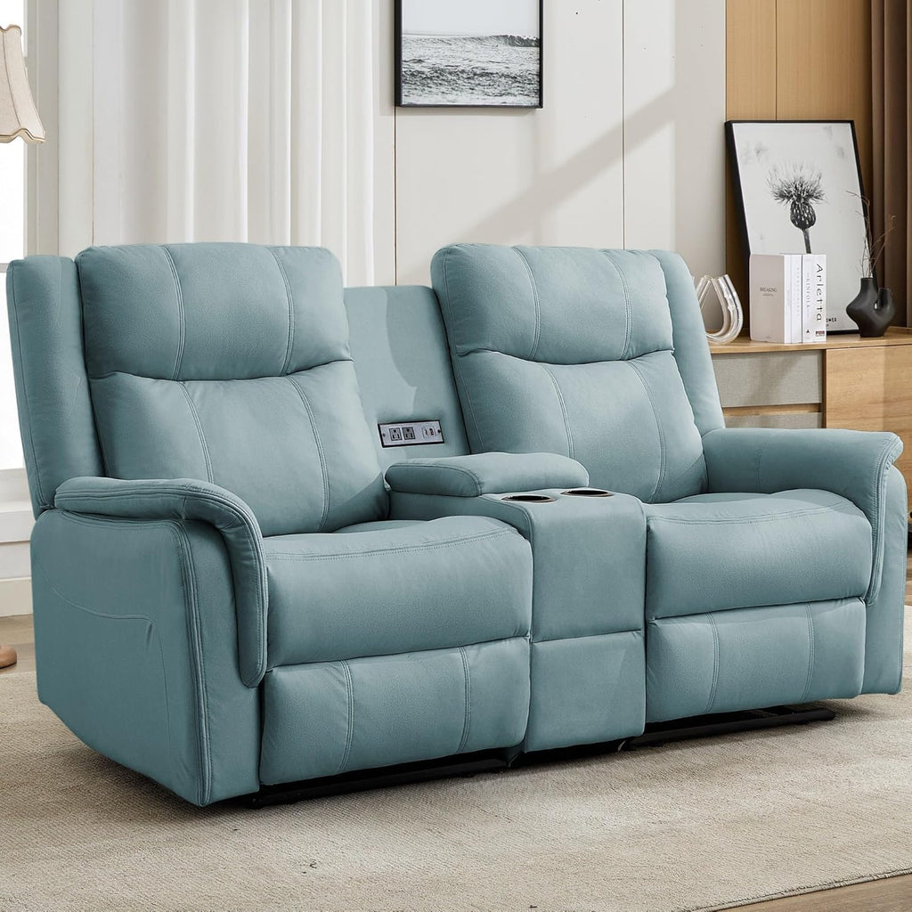 Korser Loveseat Recliner Sofa, Reclining Loveseat Couch, Reclining Couch with Console, USB Port, US Outlets, and Cup Holders, 2-Seater Sofa for Living Room