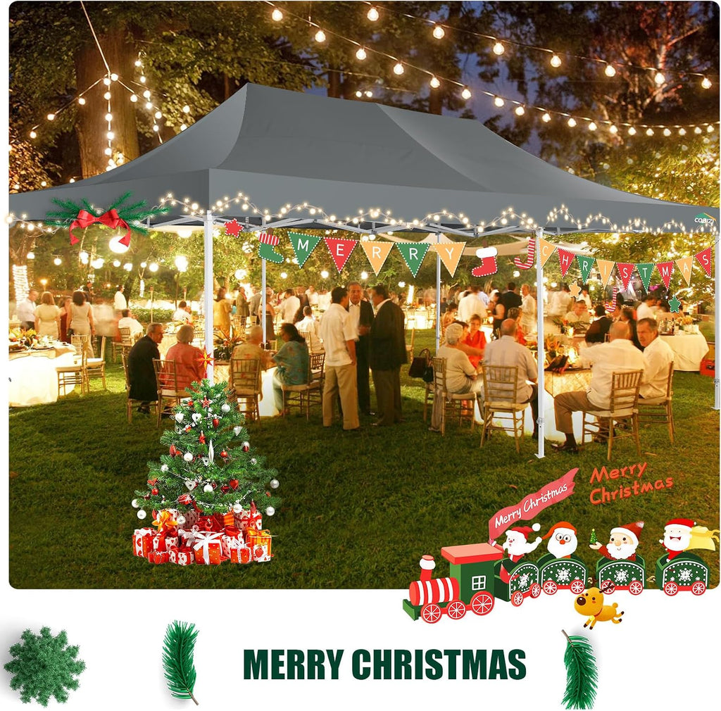 COBIZI 13x26 Heavy Duty Pop Up Canopy with 6 Sidewalls Party Tent Outdoor Wedding Large Event Tent with Roller Bag for Garden Lawn Waterproof UPF 50+ Easy Up, Gray (Framework Upgraded)