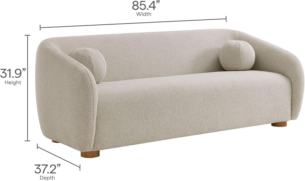 Modway Holland 85 Inch Minimalist Curved Back Sofa in Dove Gray – Chenille Fabric Sofa with Ball Throw Pillows and Wood Feet – Modern 3-Seater Couch for Living Room