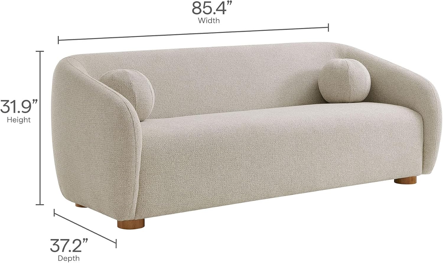 Modway Holland 85 Inch Minimalist Curved Back Sofa in Dove Gray – Chenille Fabric Sofa with Ball Throw Pillows and Wood Feet – Modern 3-Seater Couch for Living Room