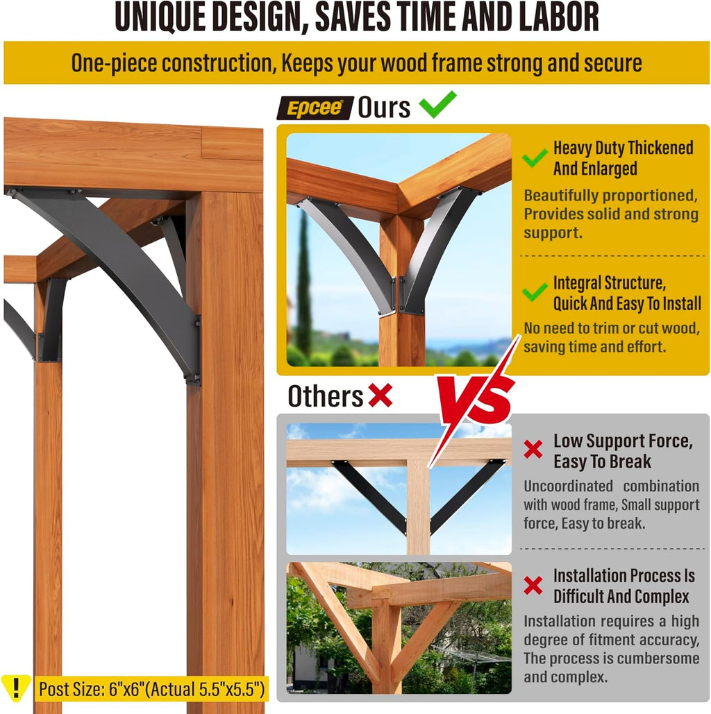 Heavy Duty 45 Degree Angle Support Bracket 4'×4' (Actual: 3.2'×3.2') Wood Beam Support Hardware Degree Post Bracket for Gazebos Pagola Porches 8Pcs