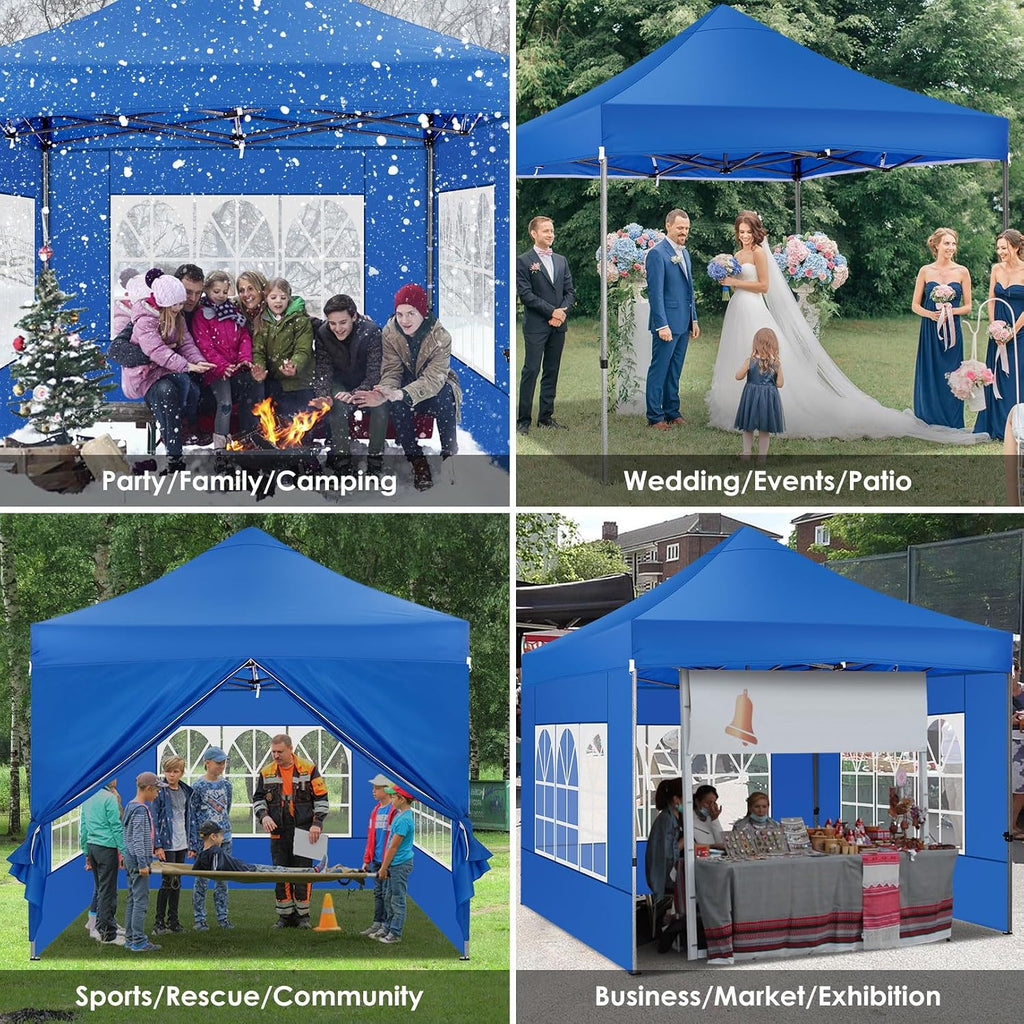 COBIZI 10x10 Heavy Duty Pop Up Canopy Tent with 4 Sidewalls Thicken Frame, Commercial Easy Up Outdoor Wedding Party Tents, All Season Waterproof Windproof with Stakes Sandbags Ropes Roller Bag, Uranus