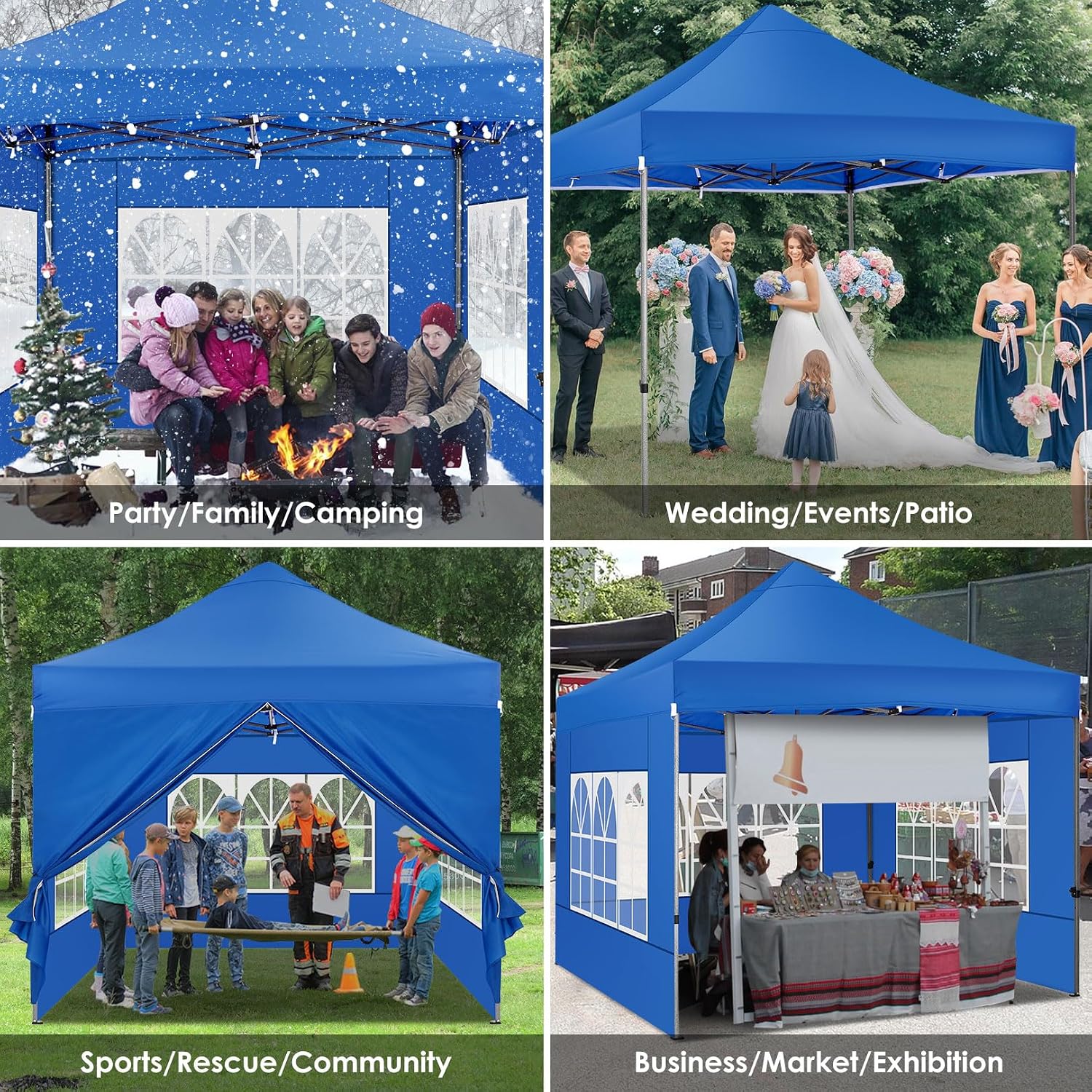 COBIZI 10x10 Heavy Duty Pop Up Canopy Tent with 4 Sidewalls Thicken Frame, Commercial Easy Up Outdoor Wedding Party Tents, All Season Waterproof Windproof with Stakes Sandbags Ropes Roller Bag, Uranus