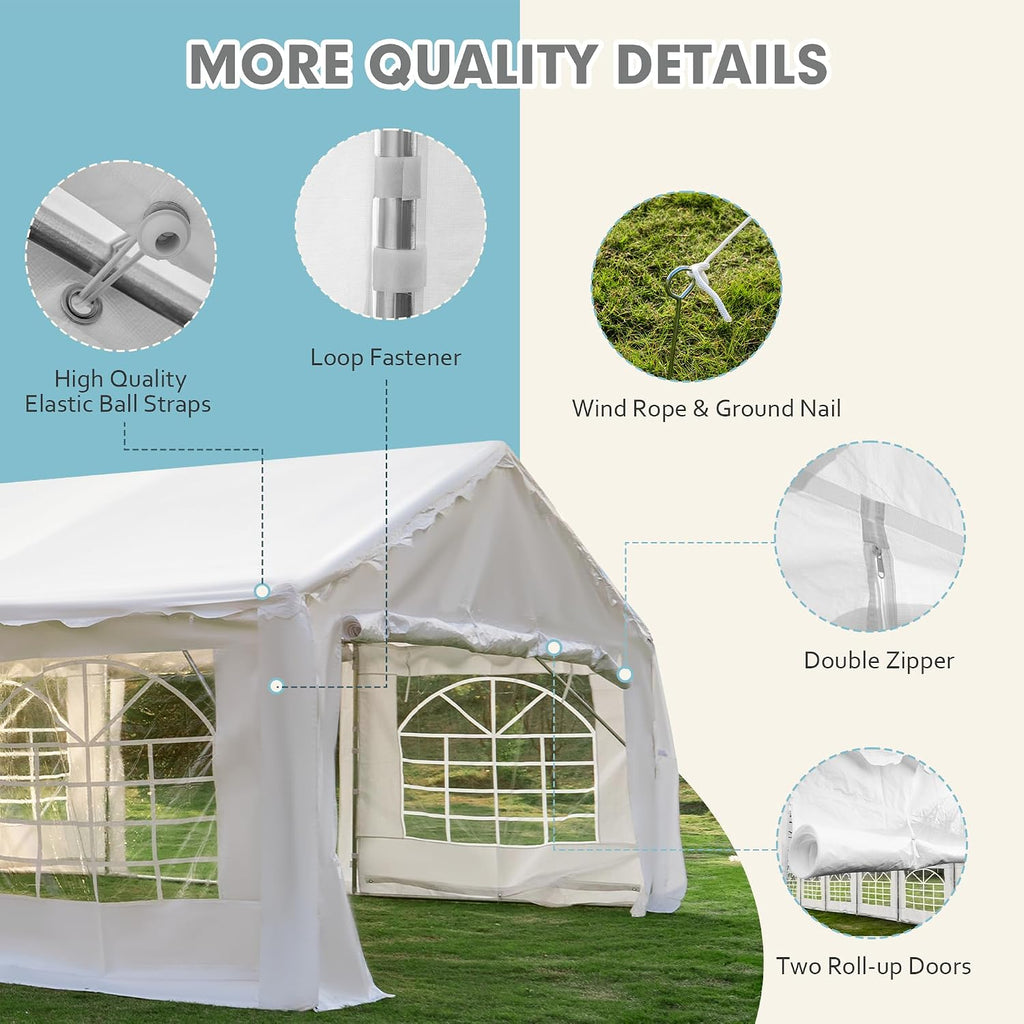 EROMMY 20x50FT Heavy Duty Party Tent, White Outdoor Event Canopy with Removable Sidewalls, Roll-up Doors & Storage Bags, Large Gazebo Shelter for Wedding, Commercial, and Backyard Use