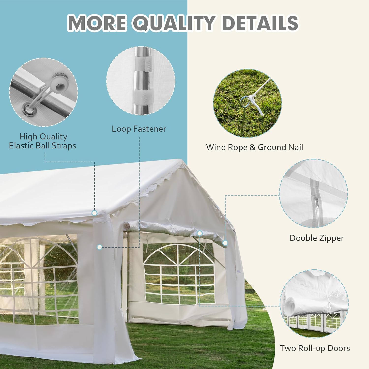 EROMMY 20x50FT Heavy Duty Party Tent, White Outdoor Event Canopy with Removable Sidewalls, Roll-up Doors & Storage Bags, Large Gazebo Shelter for Wedding, Commercial, and Backyard Use