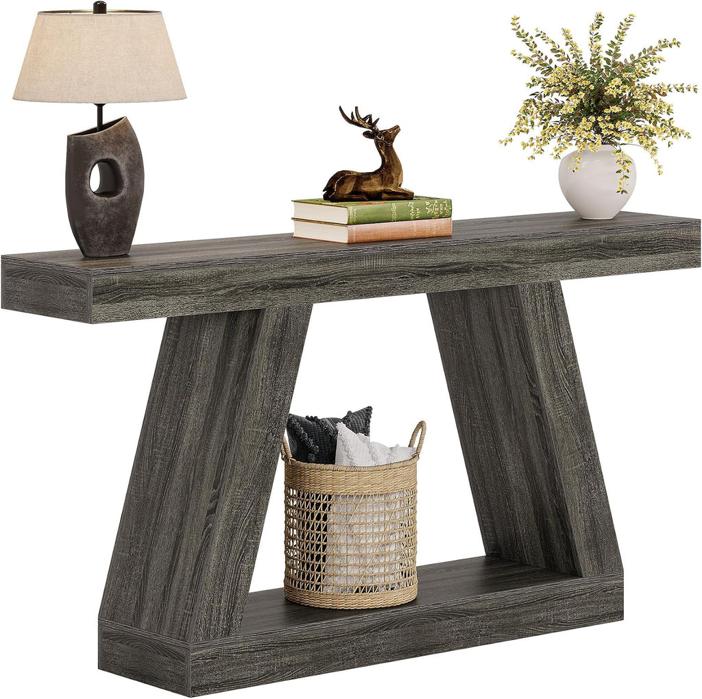 Tribesigns Farmhouse Console Table, 55-Inch Rustic Sofa Table with Storage, Industrial Wooden Entryway Table for Hallway, Living Room, Gray