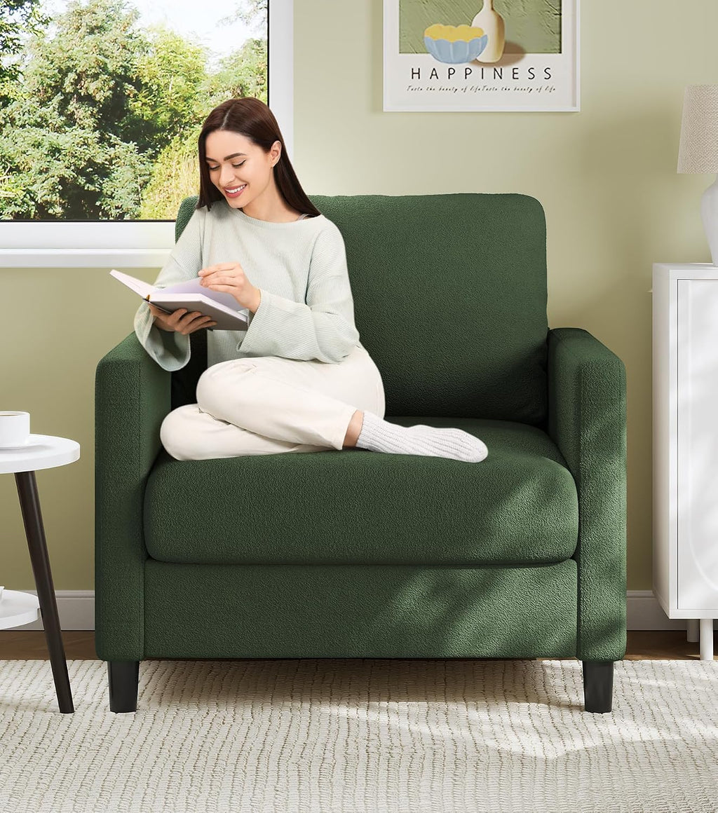 Welzona Sofa Reading Chair,33' Accent Chair for Bedroom, Tool-Free Setup Living Room Accent Chairs, Comfy Arm Chairs Living Room, All-Wood Reading Nook, Green