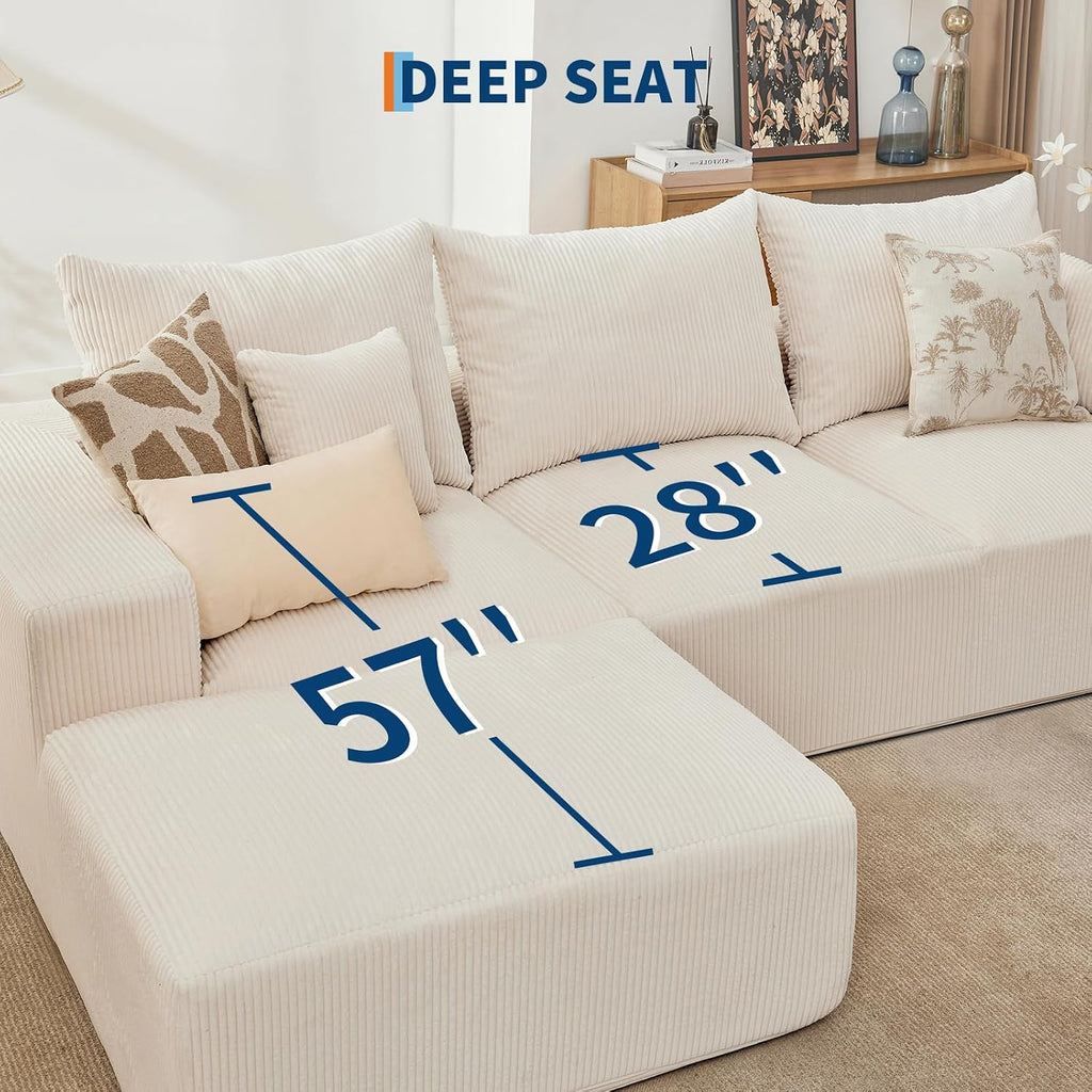 110' Modular Sectional Sofa Couches for Living Room, Cloud Memory Boneless Couch, No Assembly Required,Comfy Cloud 3-Seater Couch with Chaise, Memory Foam Sofa for Offices, Bedroom and Apartment