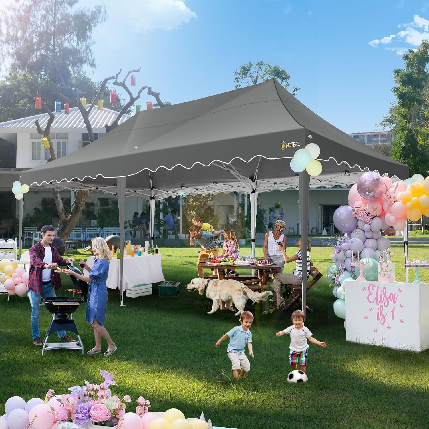 HOTEEL 10×20 Pop Up Canopy Tent UV 50+ and Waterproof, Thickened Frame, Large Space Easy Outdoor Pop Up Canopy for Wedding, Beaches, Parties, Patio (Grey)
