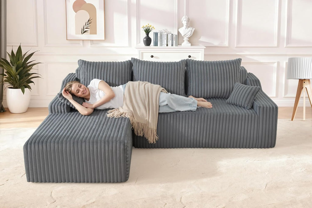 HABUTWAY 94'' Cloud Sectional Couch, Boneless Sofa with Deep Seat, Modular Comfy L-Shape Couch with Chaise for Living Room Bedroom, No Assembly Required(Grey,Left Facing Chaise)