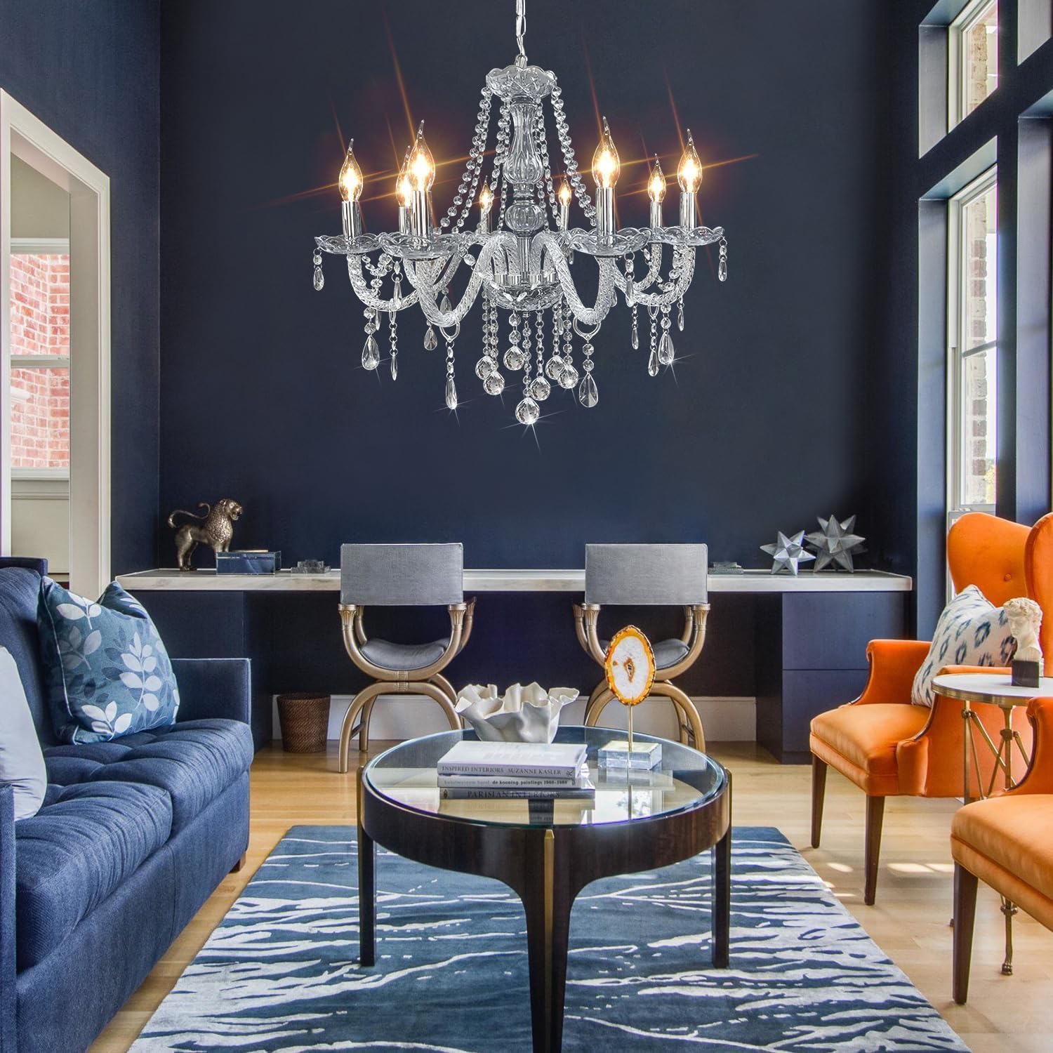 Crystal Chandeliers Candle Chandeliers Contemporary Elegant 8 Lights Dining Room Light Fixture LED Chandeliers Pendant Celing Lamp for Living Room, Bedroom, Gazebo