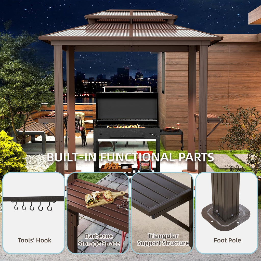 Double Roof Sunshade BBQ Pavilion, 8x5FT, Antique Bronze, Stylish Outdoor Shelter for Cooking, Dining, and Relaxing