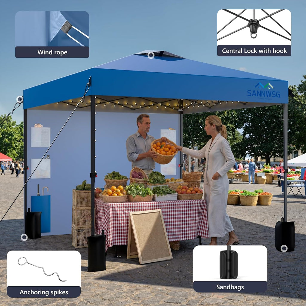 10X10 Pop Up Canopy Tent,Removable Pockets Sidewall for Extra Storage,Easy Up Canopy,Heavy Duty One Person Set Up Event Tent,Blue