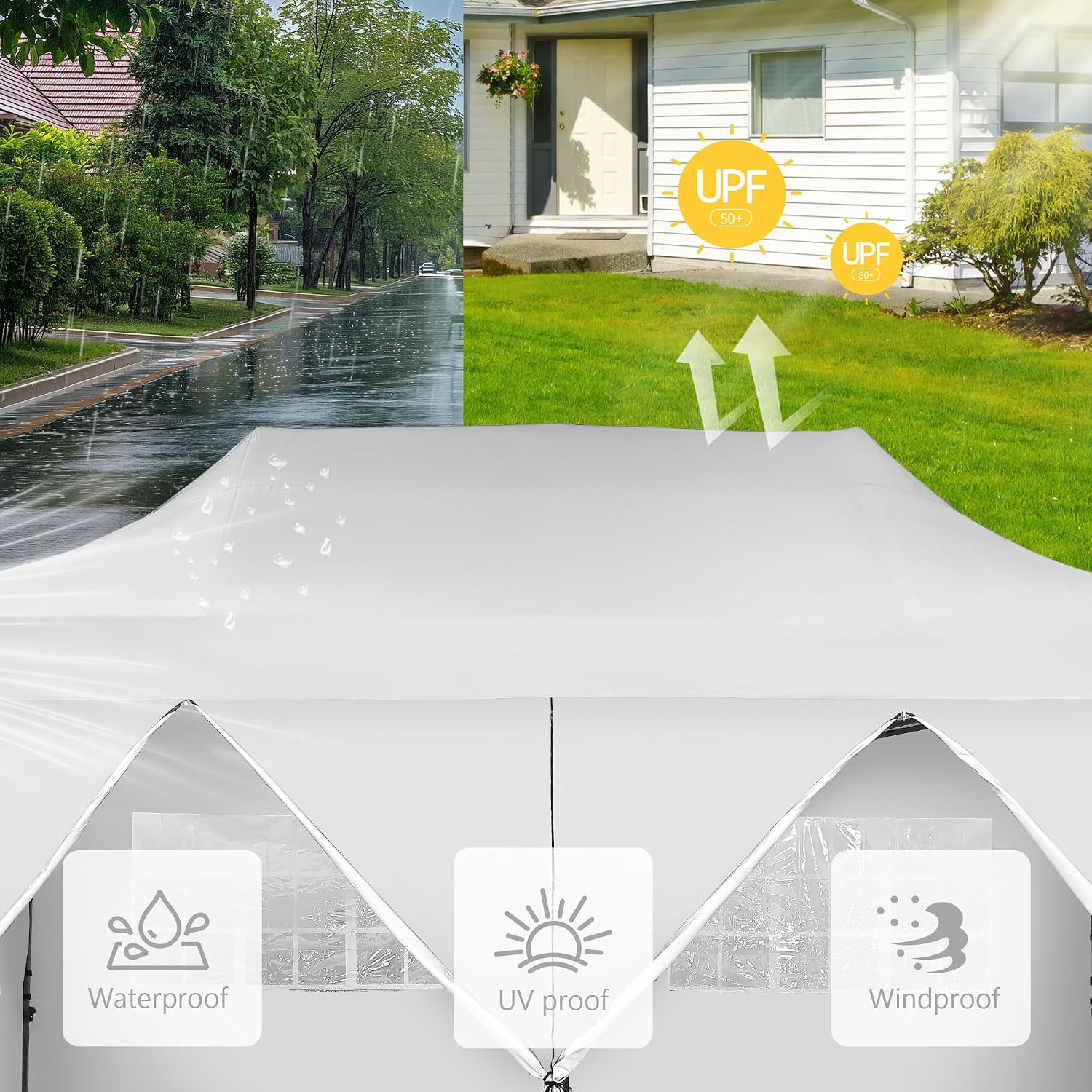 GDY 10'x20' Pop Up Canopy, Folding Party Tent with 6-Panel Removable Sidewalls, Heavy Duty Outdoor Commercial Instant Gazebo with Wheeled Bag, White.