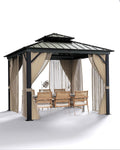 10'x10' Hardtop Gazebo - Heavy Duty Galvanized Steel Frame with Double Roof, Includes Netting & Curtains for Patio/Backyard (Brown)