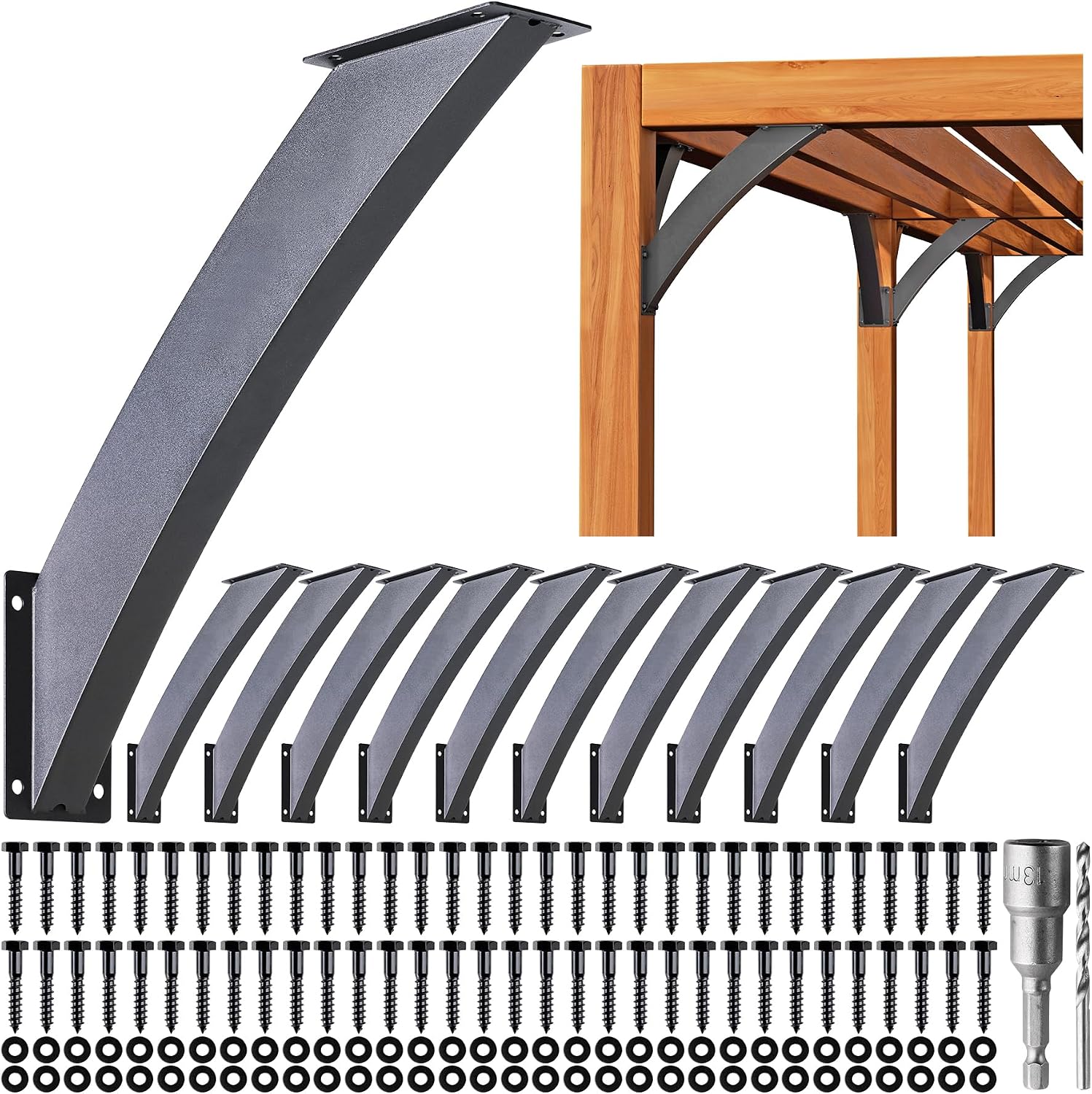 Heavy Duty 45 Degree Angle Support Bracket 2'×4' (Actual: 1.5'×3.2') Wood Beam Support Hardware Degree Post Bracket for Gazebos Pagola Porches 12Pcs