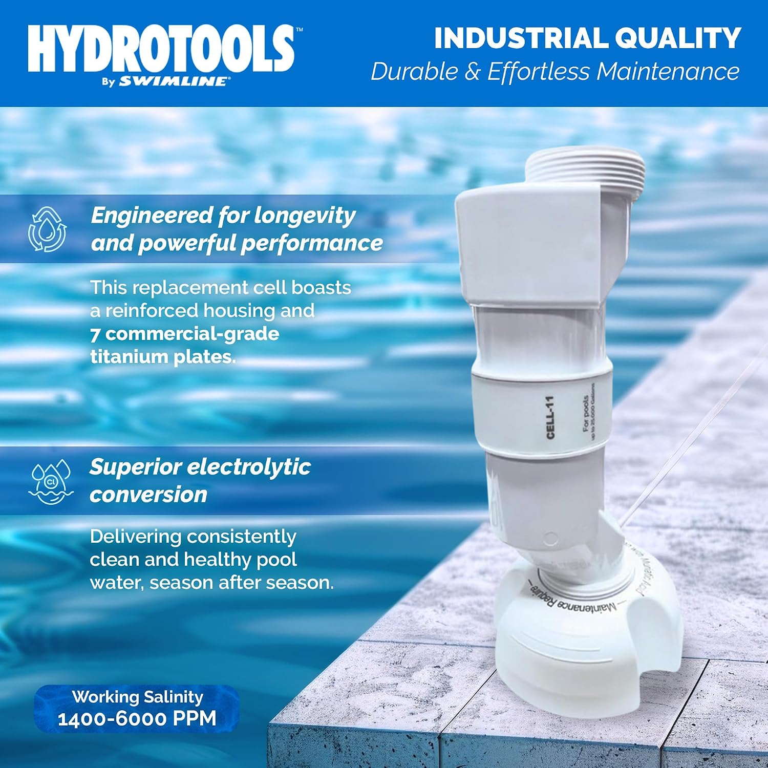SWIMLINE HYDROTOOLS Pool Salt Replacement Cell for Water Chlorinator Systems for Pools Up to 15,000 Gallons | 7 Titanium Plates, Hayward Compatible, Easy Install Above & Inground Pool Generators