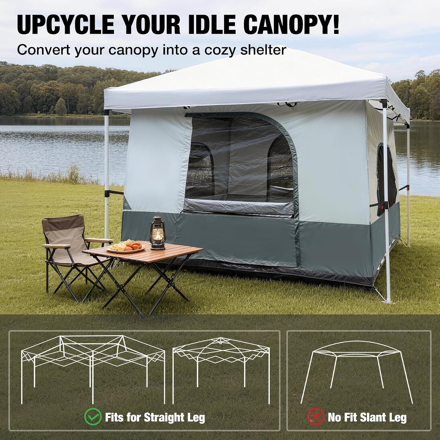 REDCAMP Canopy Camping Tent for Pop Up Canopy Tent, Inner Tent Converts Straight Leg 10'x10' or 10'x20' Canopy into Camping Tent, Fits 4-6 Person(Frame/Shelter NOT Included)