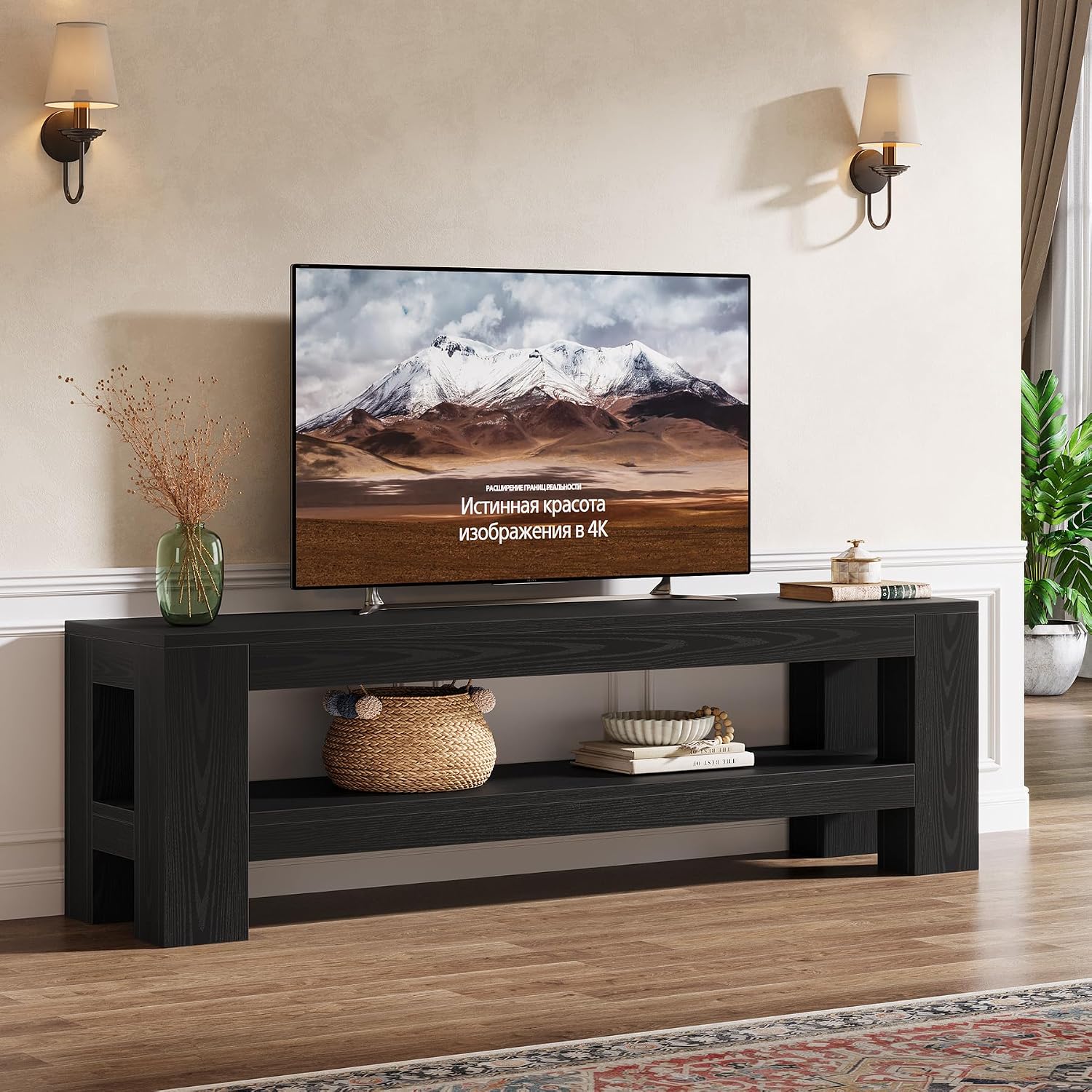 Tribesigns 59' TV Stand for 55/60/65/75-Inch TVs, Rustic Media TV Console with Storage Shelve, Entertainment Center Television Stand for Living Room, Bedroom (Black)
