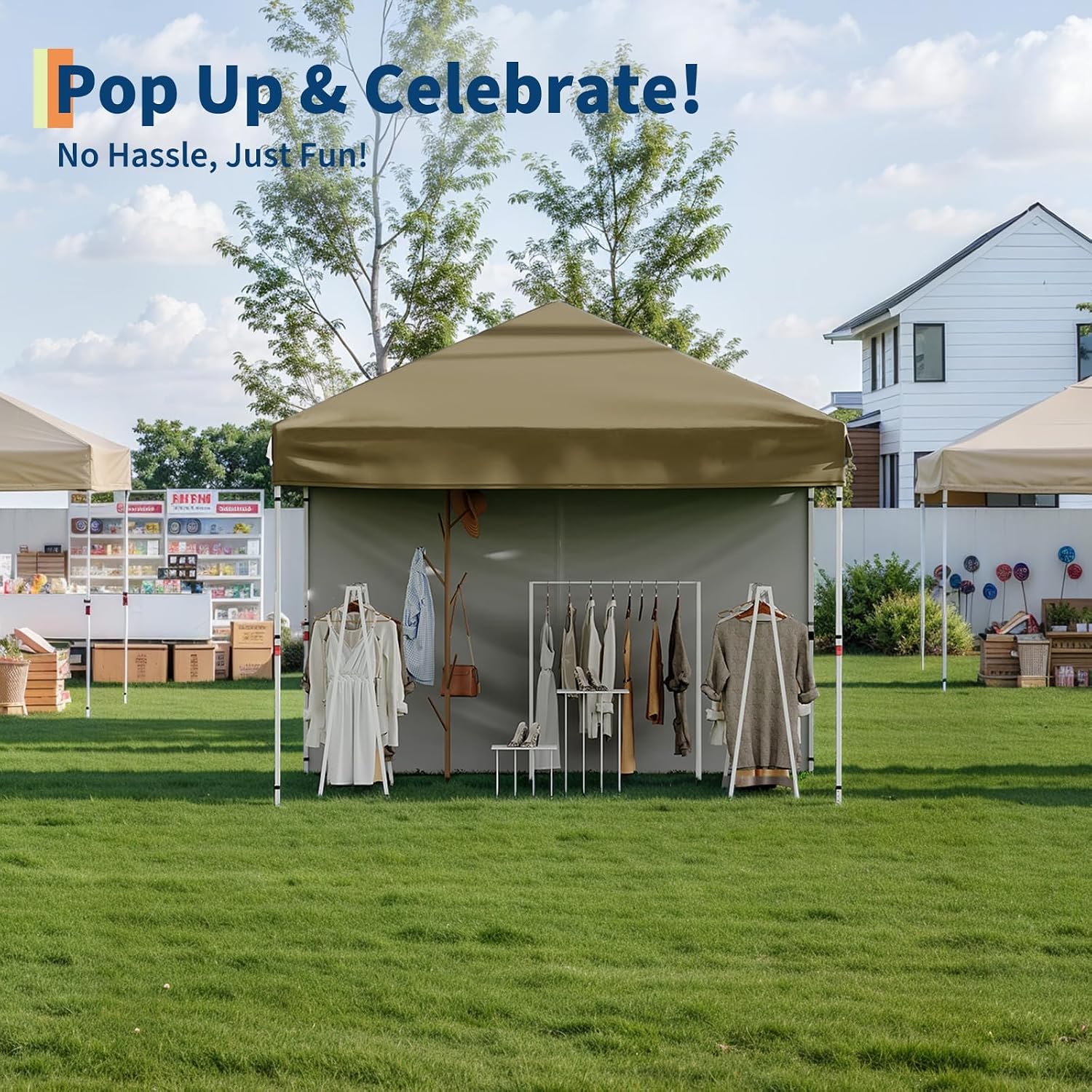 10'x10' Brown Pop Up Canopy Tent with 3 Sidewalls, Waterproof and UV Resistant Outdoor Gazebo, Easy Up Sun Shade Shelter for Parties, Events, Backyard, Camping