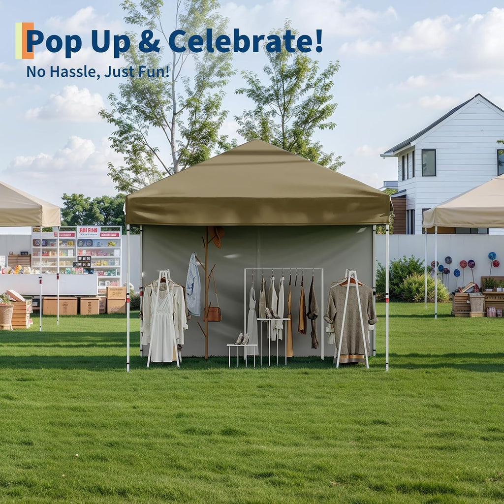 10'x10' Brown Pop Up Canopy Tent with 3 Sidewalls, Waterproof and UV Resistant Outdoor Gazebo, Easy Up Sun Shade Shelter for Parties, Events, Backyard, Camping