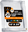 10' x 20' Clear Vinyl Tarp - Fire Retardant 20 Mil Super Heavy Duty Transparent Waterproof PVC Tarpaulin with Brass Grommets - for Patio Enclosure, Temporary Wall, Multipurpose - by Xpose Safety