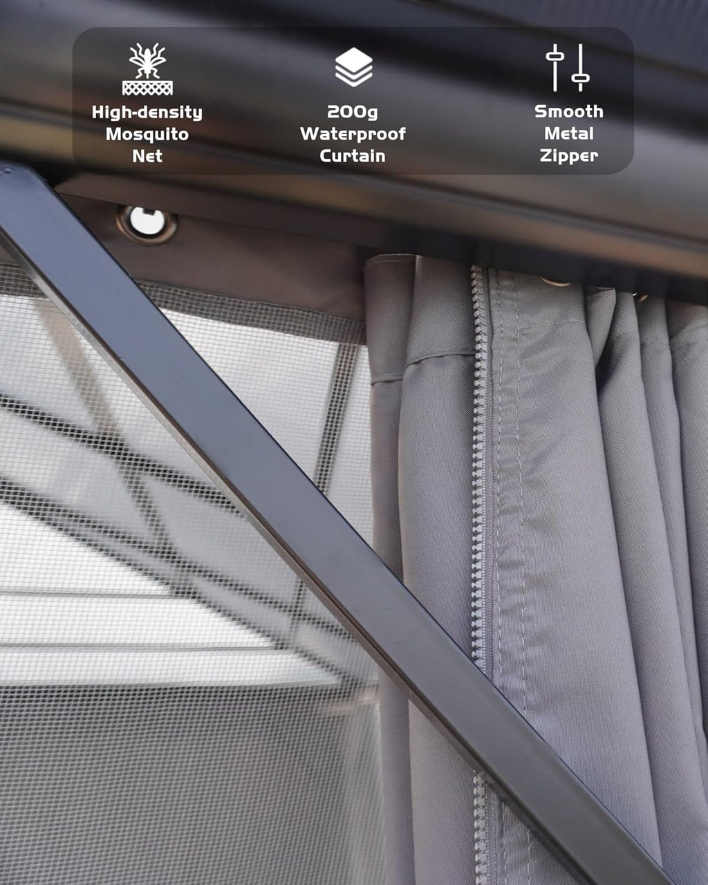 12' x 20' Permanent Hardtop Gazebo - Heavy Duty Aluminum Frame with Double Roof, Includes Curtains & Netting for Patio/Backyard/Garden (All-Weather)
