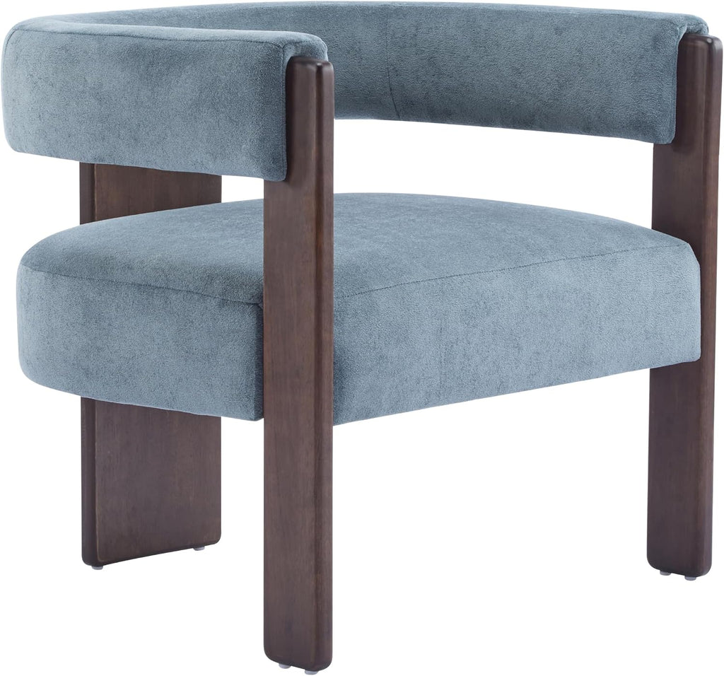 Christopher Knight Home Nettie Modern Accent Chair for Living Room, Velvet Fabric Single Lounge Sofa Chair with Wooden Frame, Comfy Reading Chair for Bedroom, Lounge Armchair with Cushion, Dusky Blue