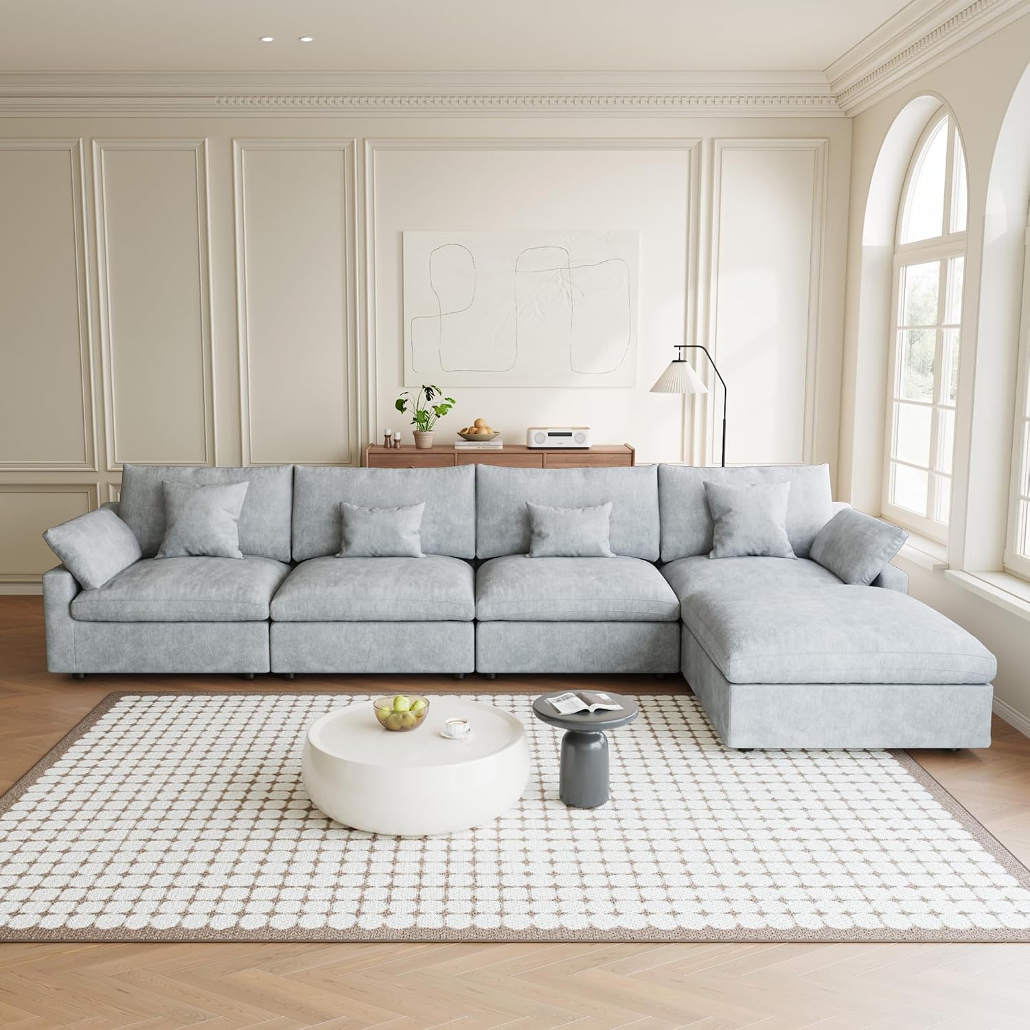 155.9' L Shape Cloud Modular Couches for Living Room, Modern Sectional Sofa with Chaise Ottomans, Deep Seat Couch Cushion Covers Washable&Removable, Sectional Sofas for Home Office Apartment (Grey)